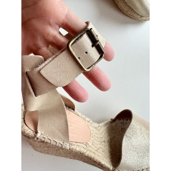 J CREW Corsica Gold Leather Platform Espadrille Wedge Sandals, Size 7 - Picture 5 of 16